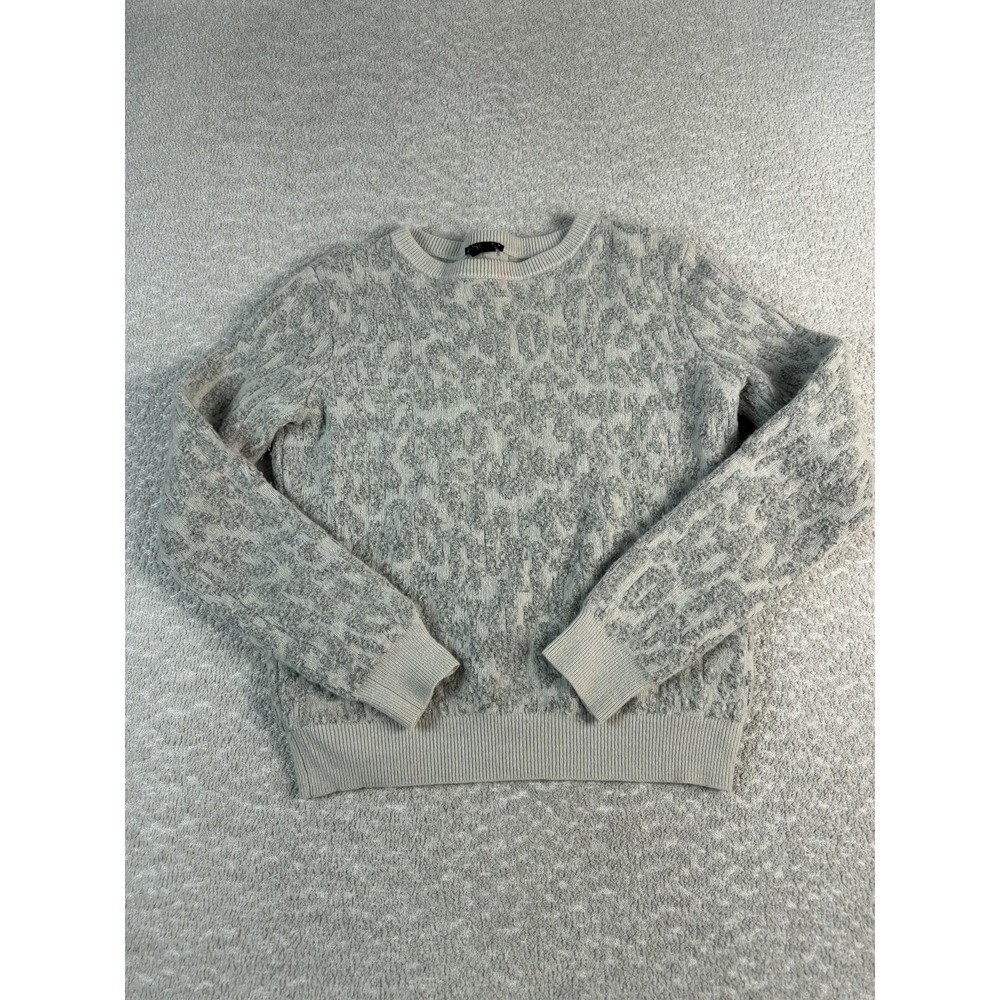 Theory Light Gray and Cream Leopard Print Sweater Cardigan